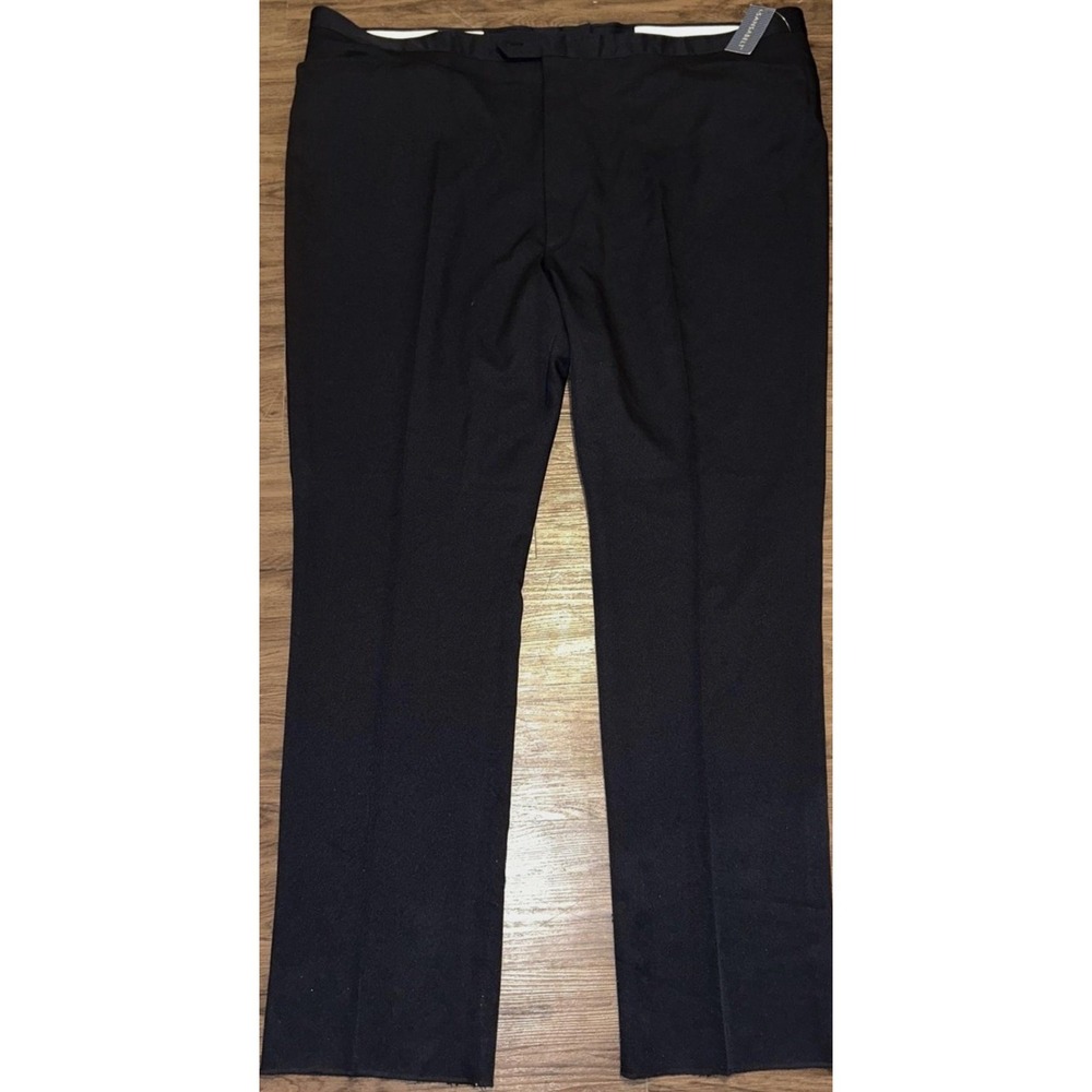 Sansabelt Dress Pants Mens 56 Black Polyester Elastic Waist Straight Leg